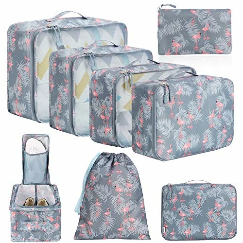 BAGAIL 8 Set Packing Cubes, Lightweight Travel Luggage Organizers With Shoe Bag, Toiletry Bag & Laundry Bag (Red Flamingo) 3 BAGAIL 8 Set Packing Cubes, Lightweight Travel Luggage Organizers With Shoe Bag, Toiletry Bag & Laundry Bag (Red Flamingo)