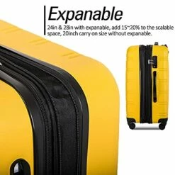 Expandable 3 Piece Luggage Sets Hardside Durable Suitcase With Spinner Wheels TSA Lock, 3 Pcs Carry On Case Travel Home Outdoor School Lightweight Trolley Case ( 20" 24" 28" Yellow) -LUGGAGE FACTORY Sales 51tbh75QUCS