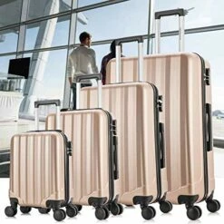 4 Pieces Travel Luggage Sets, Hardside Lightweight ABS Luggage Suitcase, 360° Spinner Wheels Travel Set Bag, Durable Trolley Suitcase 16" 20" 24" 28", 4 Pcs (Color Champagne Gold) -LUGGAGE FACTORY Sales 51uchqSUT0L