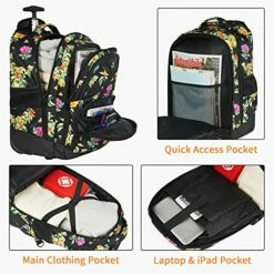 Backpack With Wheels, Travel-friendly Rolling Laptop Backpack For Men Women, MATEIN Freewheel Carry On Luggage Business Bag, Compact College School Student Computer Bag Fit 17 Inch Notebook, Floral -LUGGAGE FACTORY Sales 51wUM8hGVCL