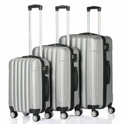 GOMHWAOL Luggage 3 Piece Set Suitcase ABS Material Hardshell Lightweight (Silver Gray)