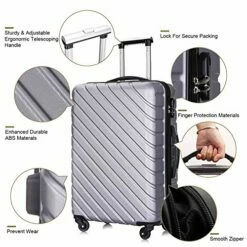 Apelila 5 Piece Luggage Sets,Travel Suitcase Spinner Hardshell Lightweight W/Free Suitcase Cover& Hanger (4PC Sliver W/Covers4+Hanger2+Backbag1) -LUGGAGE FACTORY Sales 51xRm0ttSKL