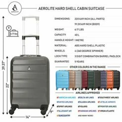 Aerolite 22x14x9” Hard Shell Suitcase Spinner Carry On + Under Seat Holdall -LUGGAGE FACTORY Sales 51y1FjuXQmL