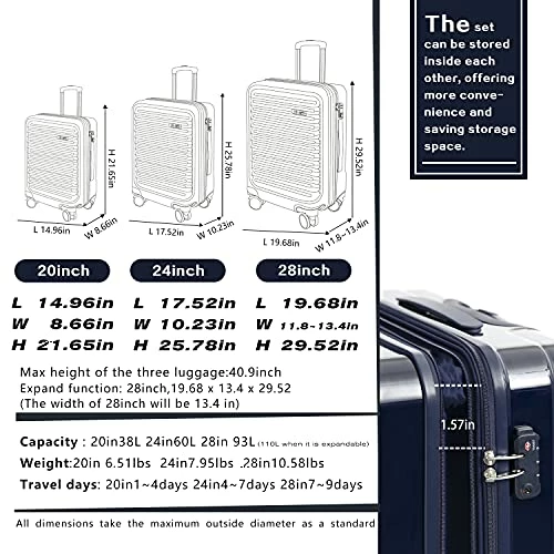 Coolife Luggage Suitcase Expandable (only 28”) ABS+PC Spinner Suitcase With TSA Lock Carry On 20 In 24in 28in 4 Coolife Luggage Suitcase Expandable (only 28”) ABS+PC Spinner Suitcase With TSA Lock Carry On 20 In 24in 28in - Image 2