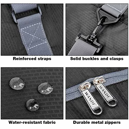 Wandf Foldable Travel Duffel Bag Luggage Sports Gym Water Resistant Nylon, Black 5 Wandf Foldable Travel Duffel Bag Luggage Sports Gym Water Resistant Nylon, Black - Image 3