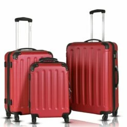 Goplus 3Pcs Luggage Set, Hardside Travel Rolling Suitcase, 20/24/28 Rolling Luggage Upright, Hardshell Spinner Luggage Set With Telescoping Handle, Coded Lock Travel Trolley Case (Wine)