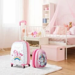 HONEY JOY 2Pc Kids Luggage Set, 12'' Backpack & 16'' Rolling Suitcase, Hard Shell Trolley Suitcase With Spinner Wheels, Carry On Luggage Set For Boys And Girls Travel (Unicorn) -LUGGAGE FACTORY Sales 71eFDPvzFbL
