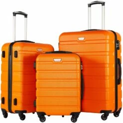 COOLIFE Luggage 3 Piece Set Suitcase Spinner Hardshell Lightweight TSA Lock (Orange)