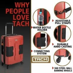 TACH TUFF 3-Piece Hardcase Connectable Luggage & Carryon Travel Bag Set | Rolling Suitcase With Patented Built-In Connecting System | Easily Link & Carry 9 Bags At Once (wine Red) 11 TACH TUFF 3-Piece Hardcase Connectable Luggage & Carryon Travel Bag Set | Rolling Suitcase With Patented Built-In Connecting System | Easily Link & Carry 9 Bags At Once (wine Red) -LUGGAGE FACTORY Sales 81BHNNMYI 2BL