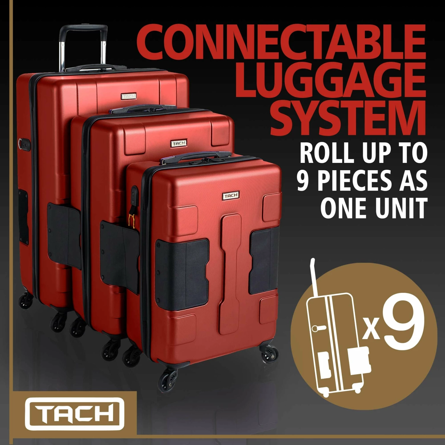 TACH TUFF 3-Piece Hardcase Connectable Luggage & Carryon Travel Bag Set | Rolling Suitcase With Patented Built-In Connecting System | Easily Link & Carry 9 Bags At Once (wine Red) 7 TACH TUFF 3-Piece Hardcase Connectable Luggage & Carryon Travel Bag Set | Rolling Suitcase With Patented Built-In Connecting System | Easily Link & Carry 9 Bags At Once (wine Red) - Image 5