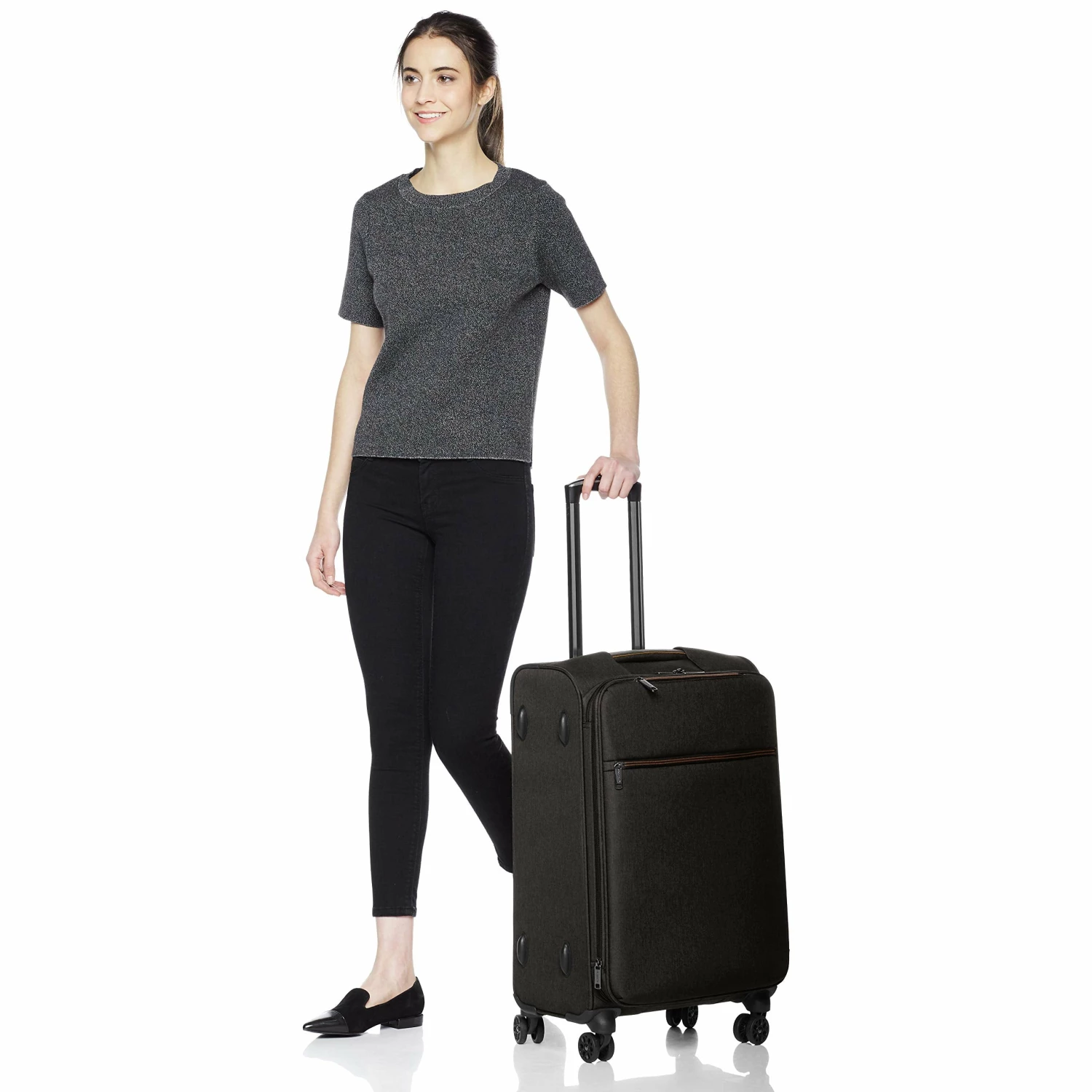 AmazonBasics Belltown Softside Rolling Spinner Suitcase Luggage - 25 Inch, Heather Black 7 AmazonBasics Belltown Softside Rolling Spinner Suitcase Luggage - 25 Inch, Heather Black - Image 5