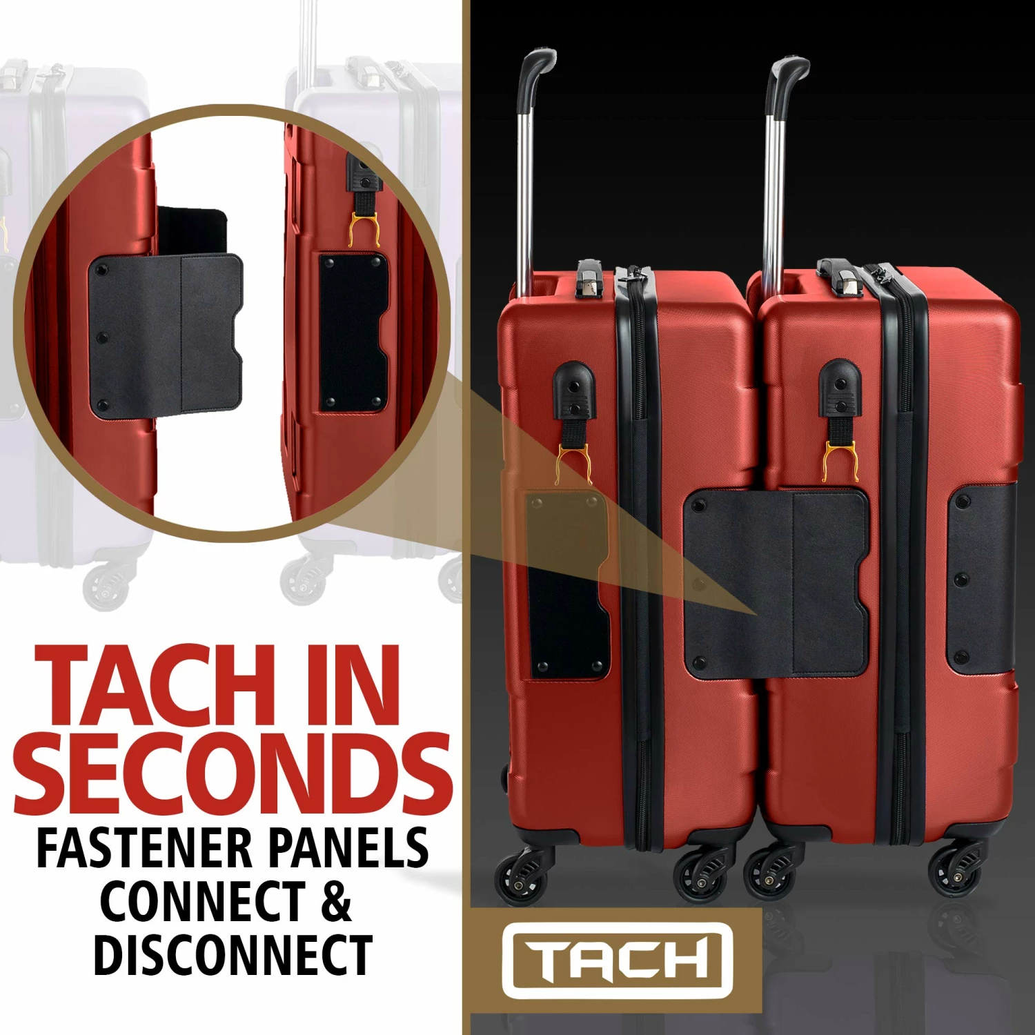 TACH TUFF 3-Piece Hardcase Connectable Luggage & Carryon Travel Bag Set | Rolling Suitcase With Patented Built-In Connecting System | Easily Link & Carry 9 Bags At Once (wine Red) 8 TACH TUFF 3-Piece Hardcase Connectable Luggage & Carryon Travel Bag Set | Rolling Suitcase With Patented Built-In Connecting System | Easily Link & Carry 9 Bags At Once (wine Red) - Image 6
