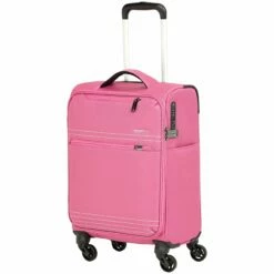 AmazonBasics Lightweight Luggage, Softside Spinner Travel Suitcase With Wheels - 22 Inch, Pink