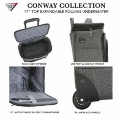 Travelers Club Luggage 17" Top Expandable Underseater W/Side USB Port Connector, Dark Gray Suitcase, Carry -LUGGAGE FACTORY Sales 91SJ6XdwTFL